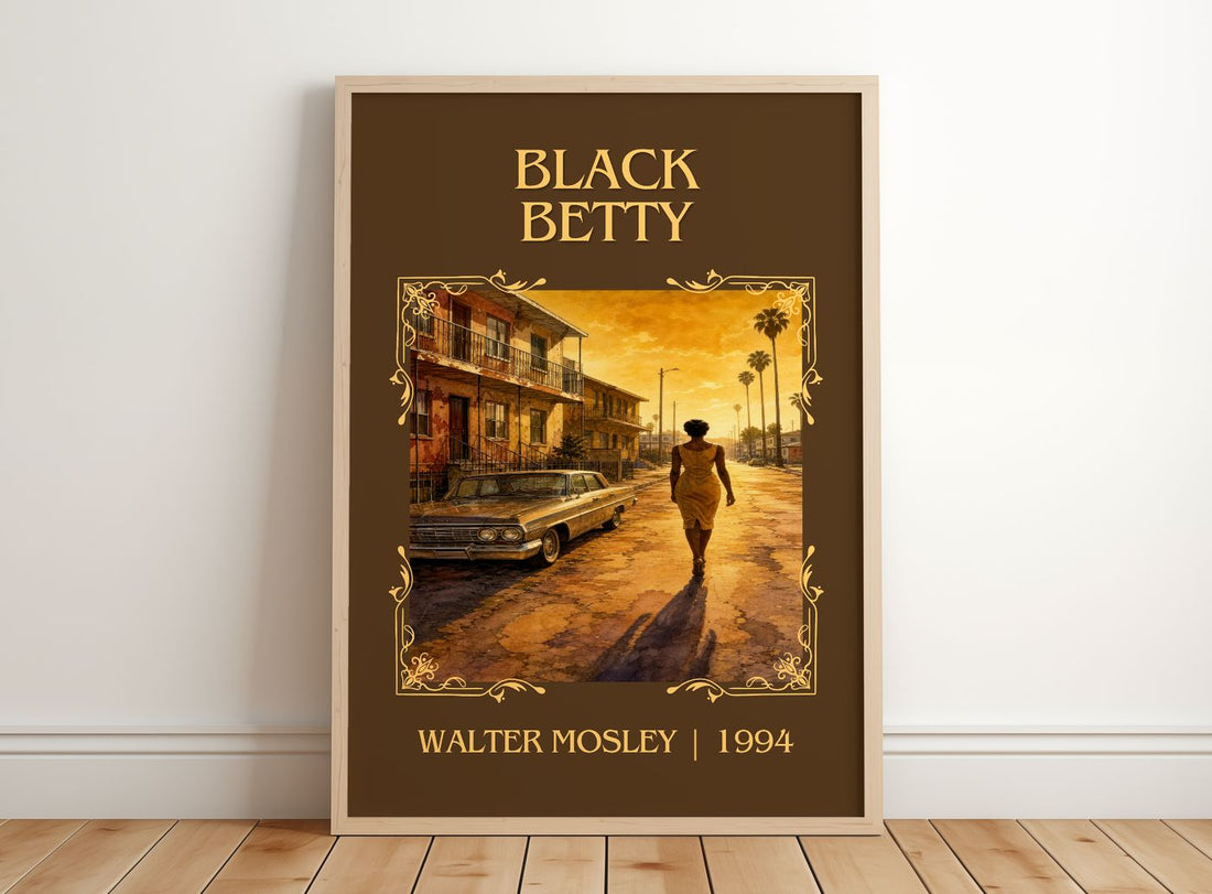 Black Betty Classic Book Art Print by Walter Mosley – framed print leaning on a wooden floor
