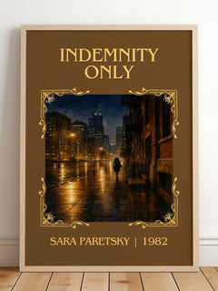 Indemnity Only Classic Book Art Print by Sara Paretsky – framed print leaning on a wooden floor