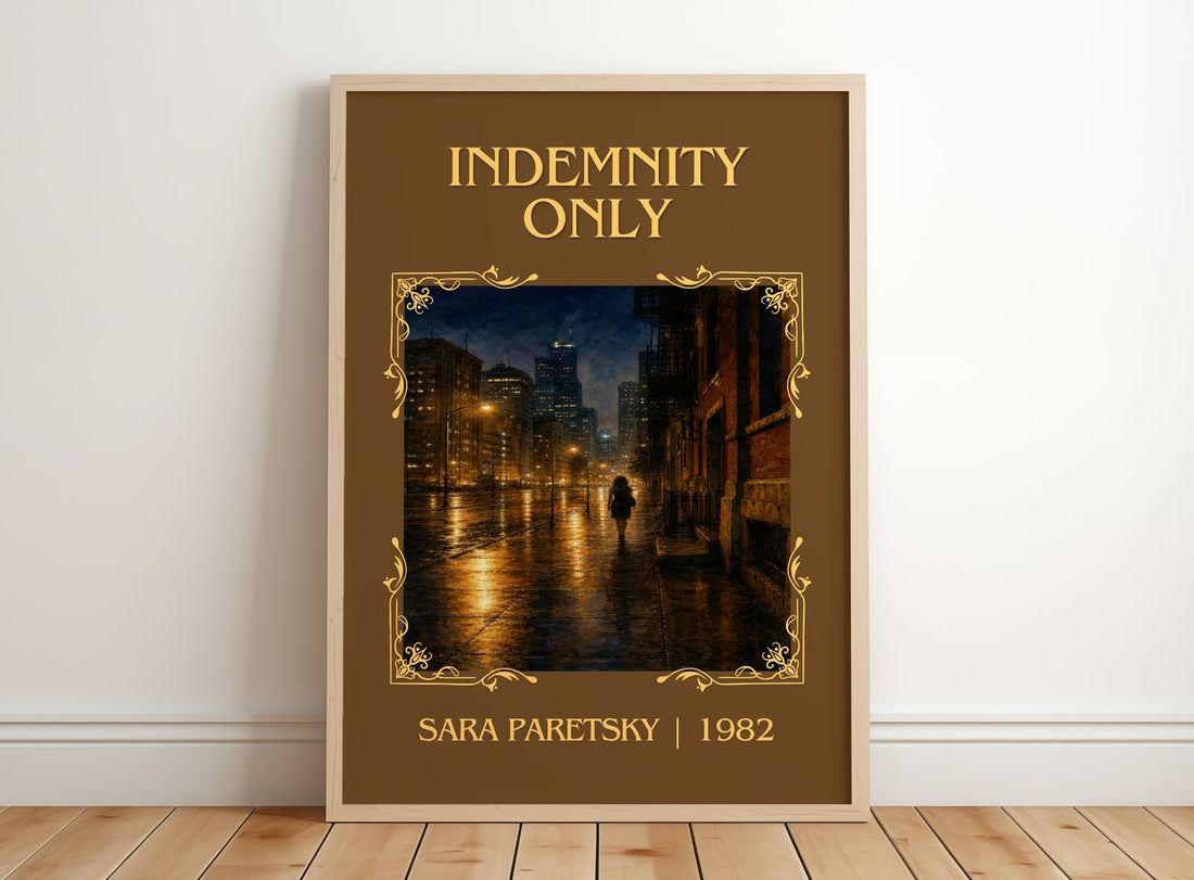 Indemnity Only Classic Book Art Print by Sara Paretsky – framed print leaning on a wooden floor