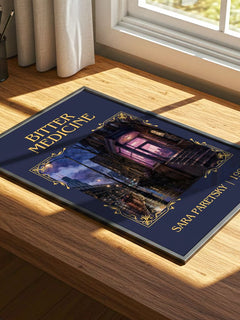 Bitter Medicine Classic Book Art Print by Sara Paretsky – print on a sunlit desk
