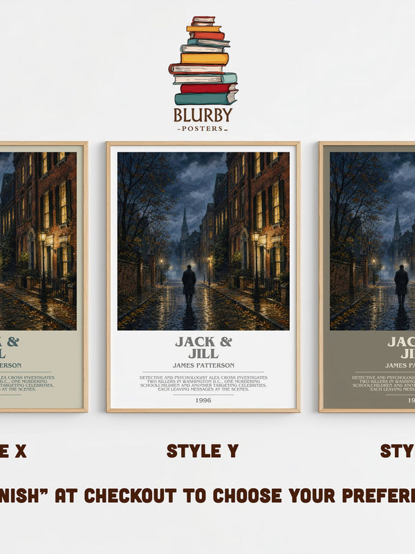 Jack & Jill bookish print in frame leaning in hallway – thriller wall art