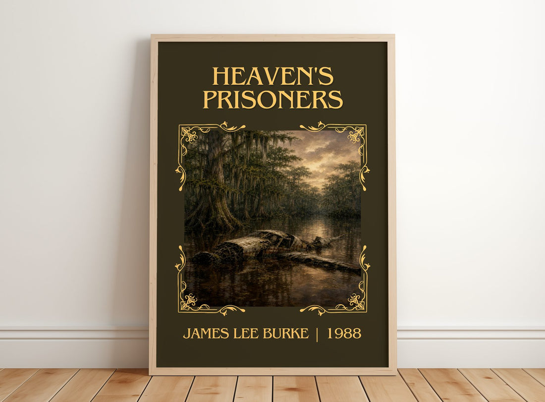 Heaven's Prisoners Classic Book Art Print by James Lee Burke – framed print leaning on a wooden floor