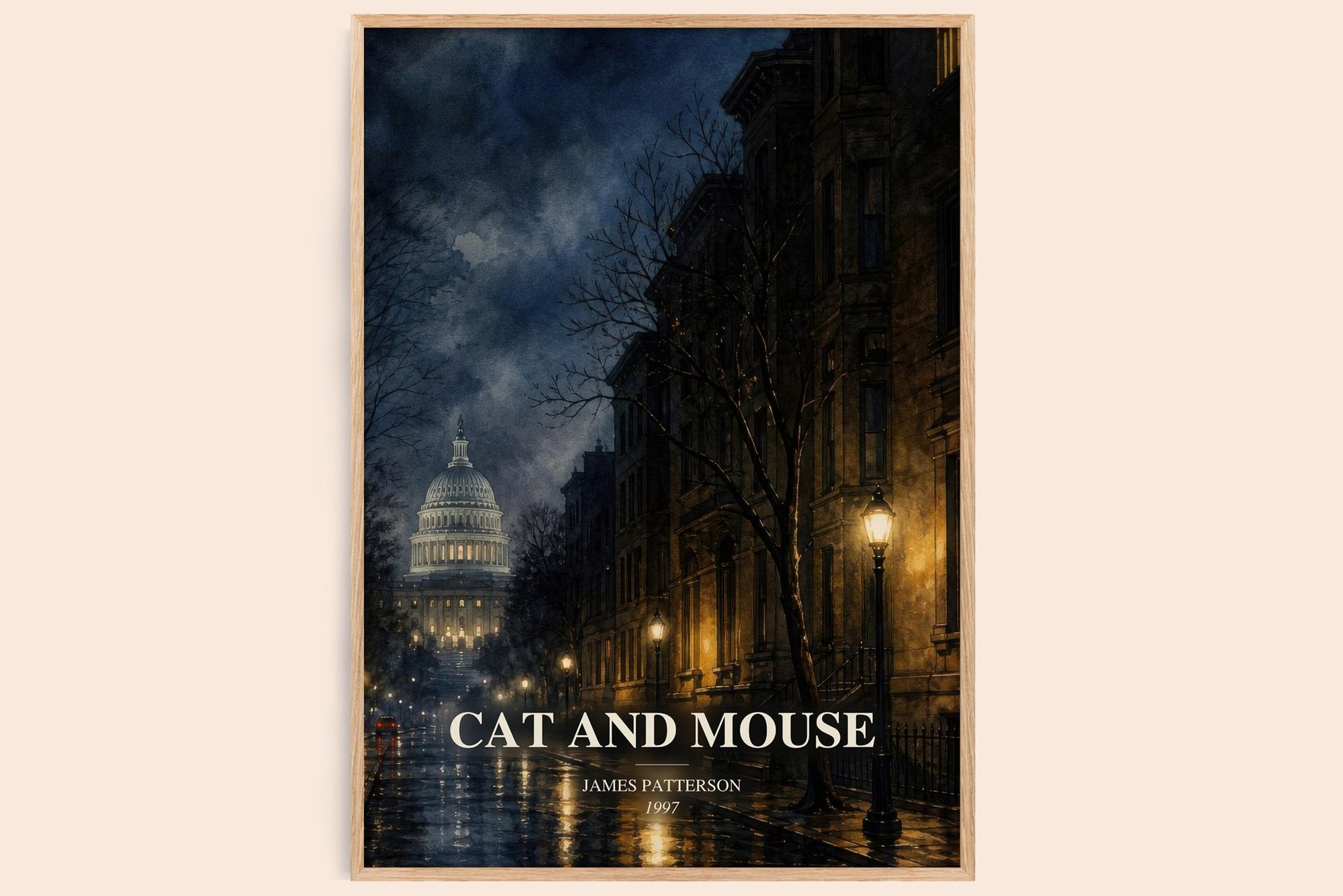 Cat And Mouse watercolour book poster by James Patterson – framed literary art print