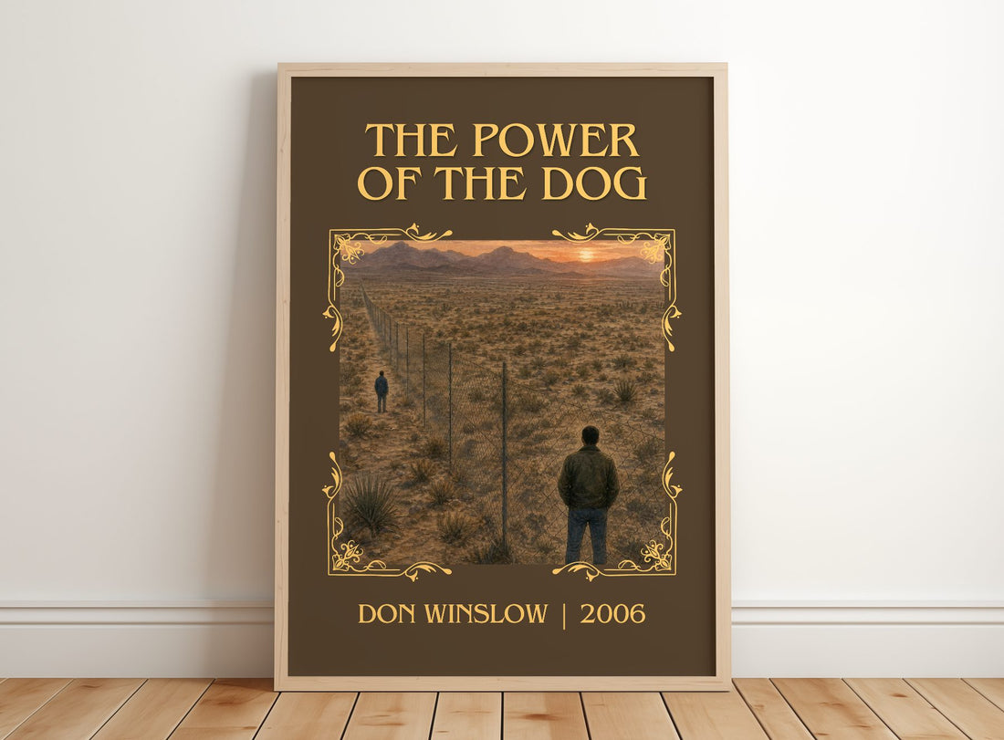 The Power of the Dog Classic Book Art Print by Don Winslow – framed print leaning on a wooden floor