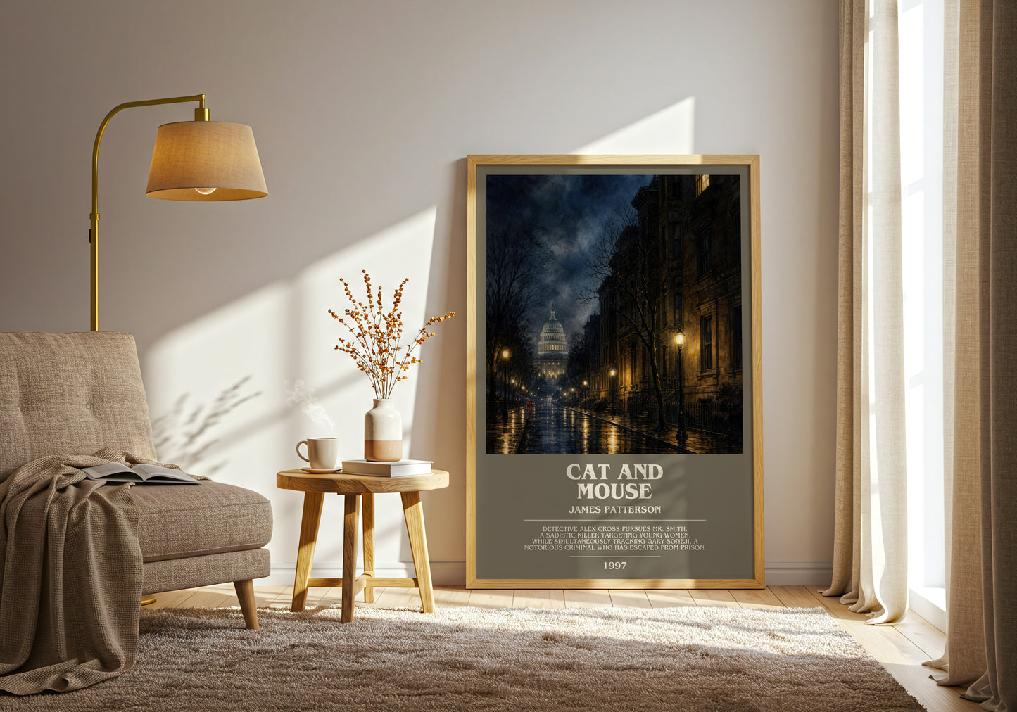 Cat And Mouse bookish print on bookshelf – James Patterson fan gift