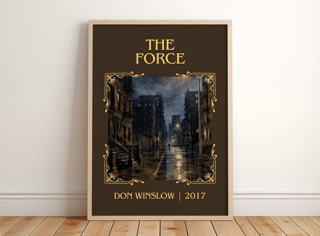 The Force Classic Book Art Print by Don Winslow – framed print leaning on a wooden floor