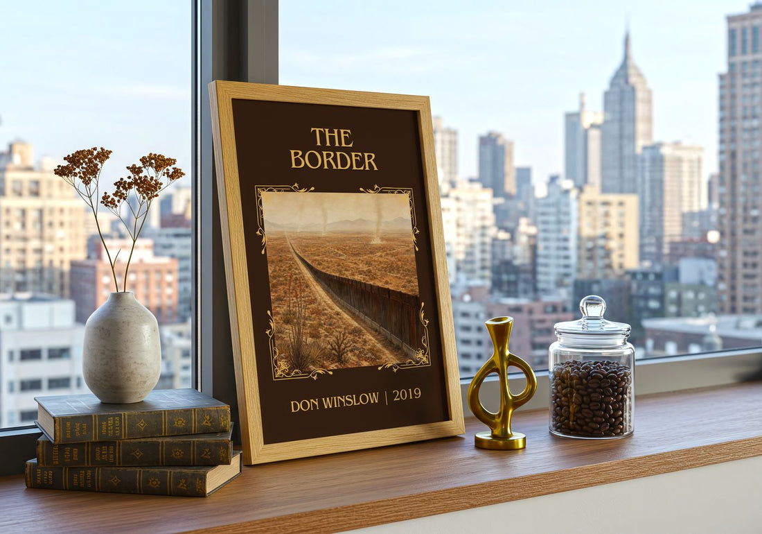 The Border Classic Book Art Print by Don Winslow – framed print on a city-view windowsill