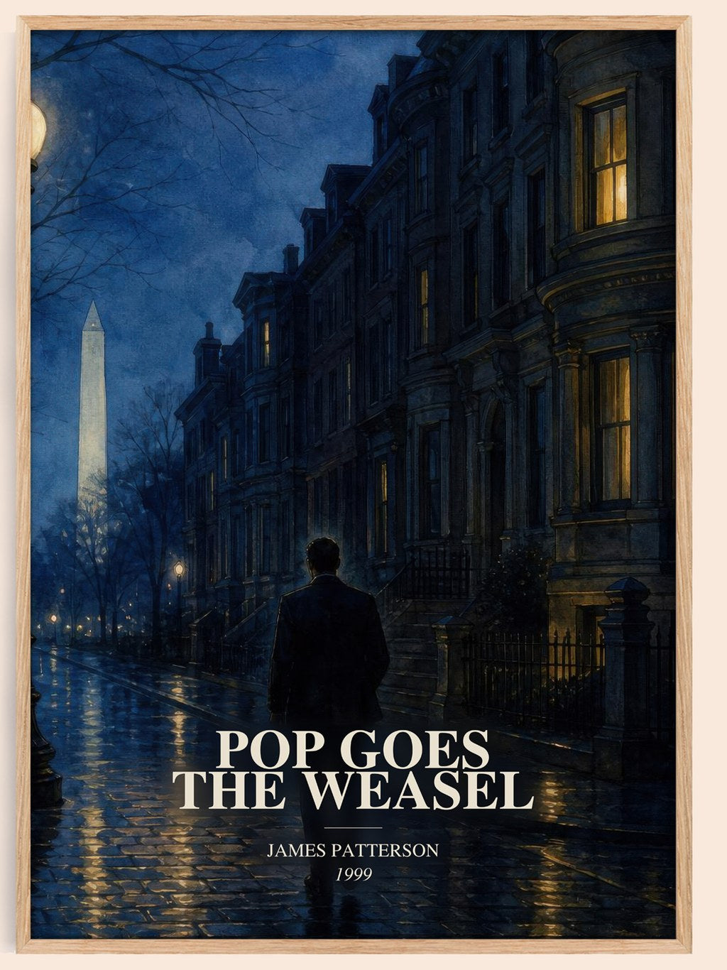 Pop Goes The Weasel watercolour book poster by James Patterson – framed literary art print