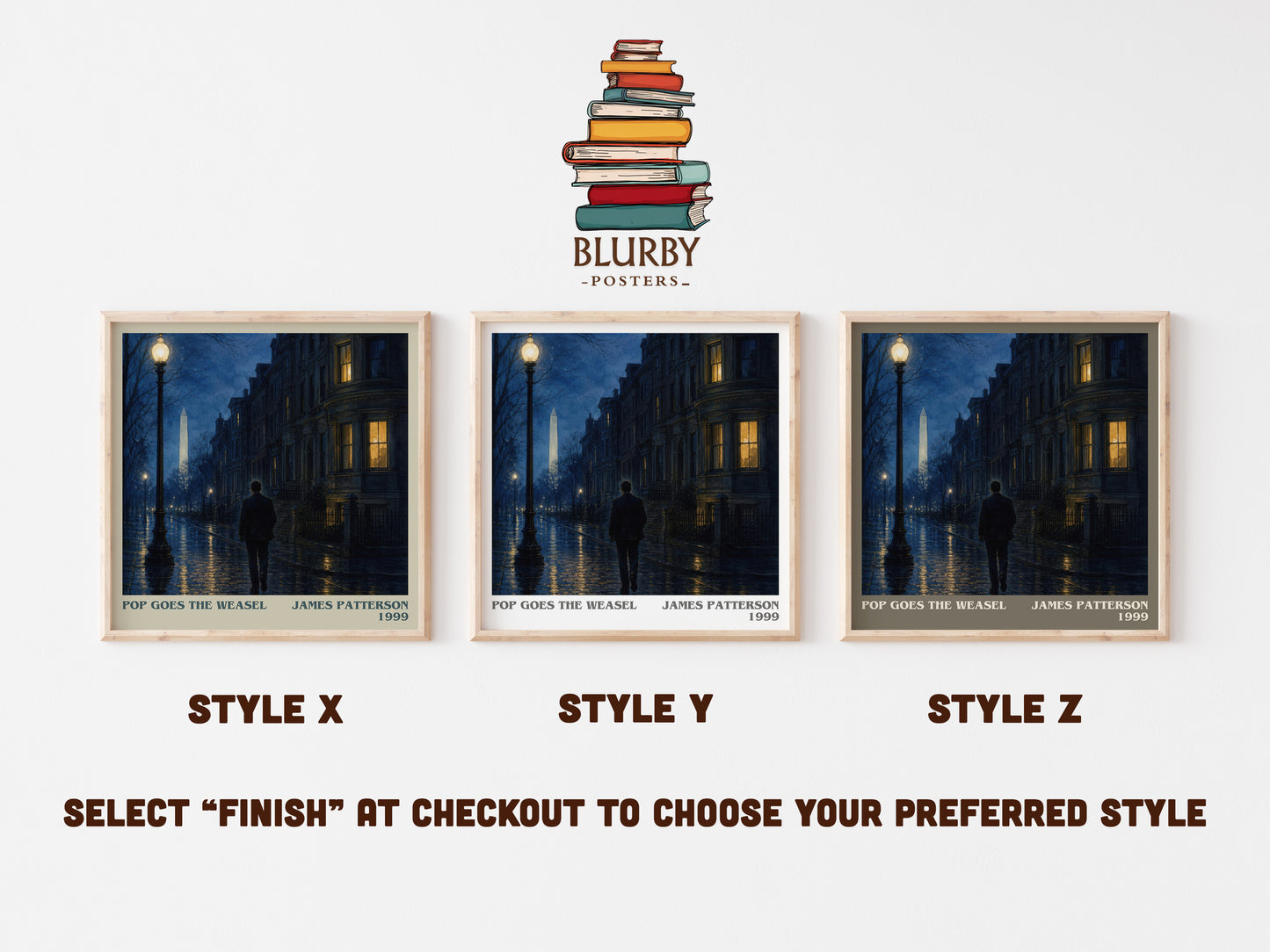 Pop Goes The Weasel literary print in frame leaning in hallway – thriller wall art