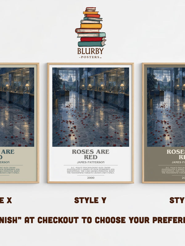 Roses Are Red bookish print in frame leaning in hallway – thriller wall art