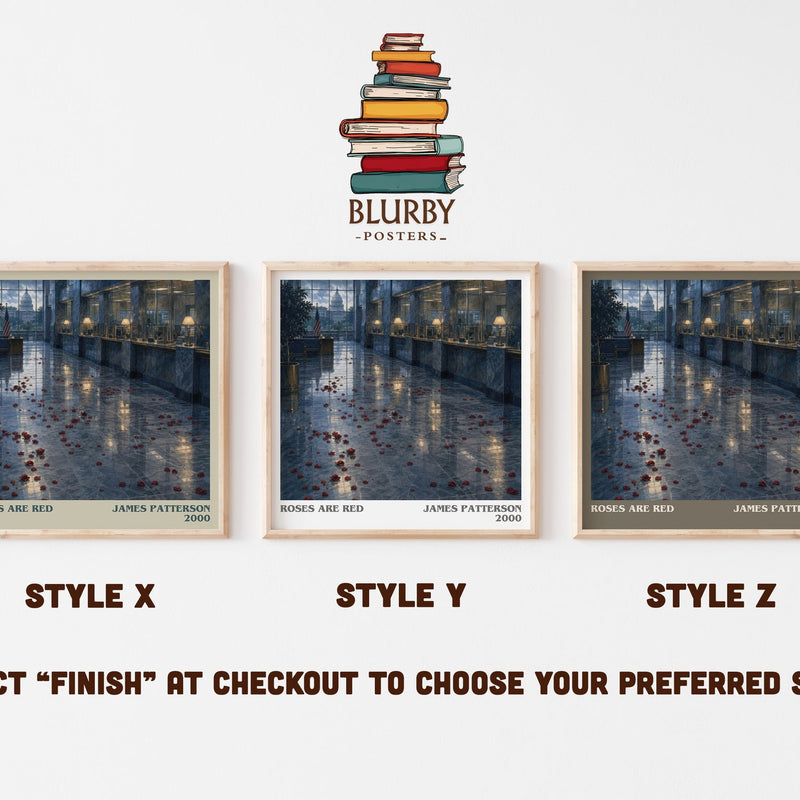 Roses Are Red literary print in frame leaning in hallway – thriller wall art