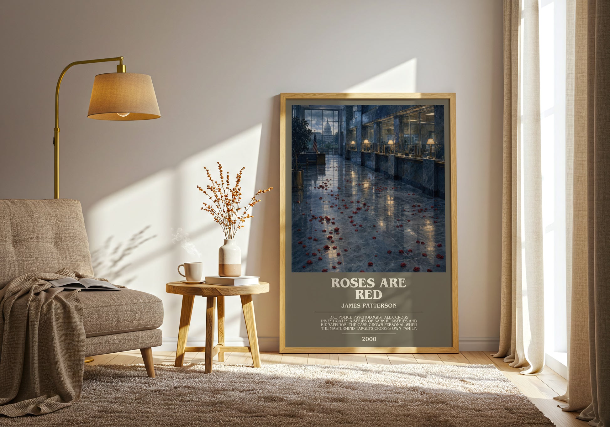 Roses Are Red bookish print on bookshelf – James Patterson fan gift