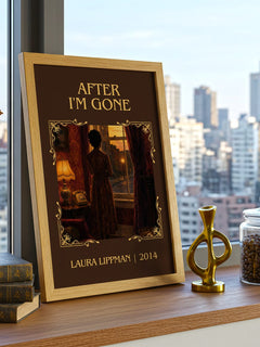 After I'm Gone Classic Book Art Print by Laura Lippman – framed print on a city-view windowsill