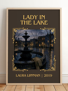 Lady in the Lake Classic Book Art Print by Laura Lippman – framed print leaning on a wooden floor