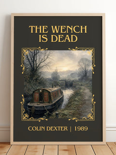 The Wench Is Dead Classic Book Art Print by Colin Dexter – framed print leaning on a wooden floor
