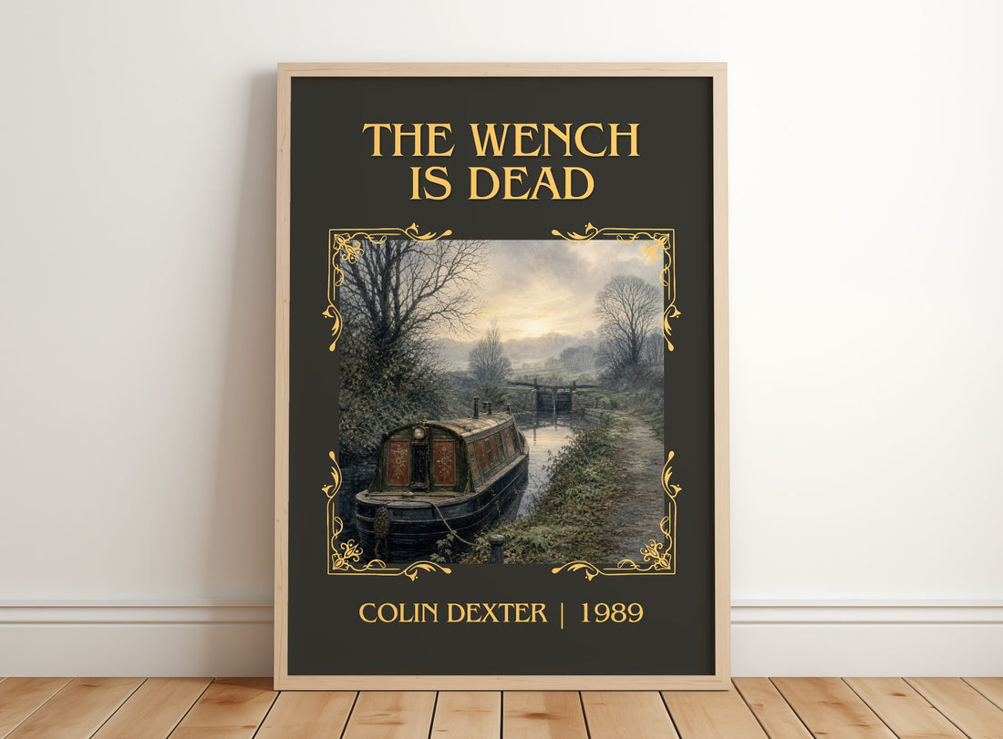 The Wench Is Dead Classic Book Art Print by Colin Dexter – framed print leaning on a wooden floor