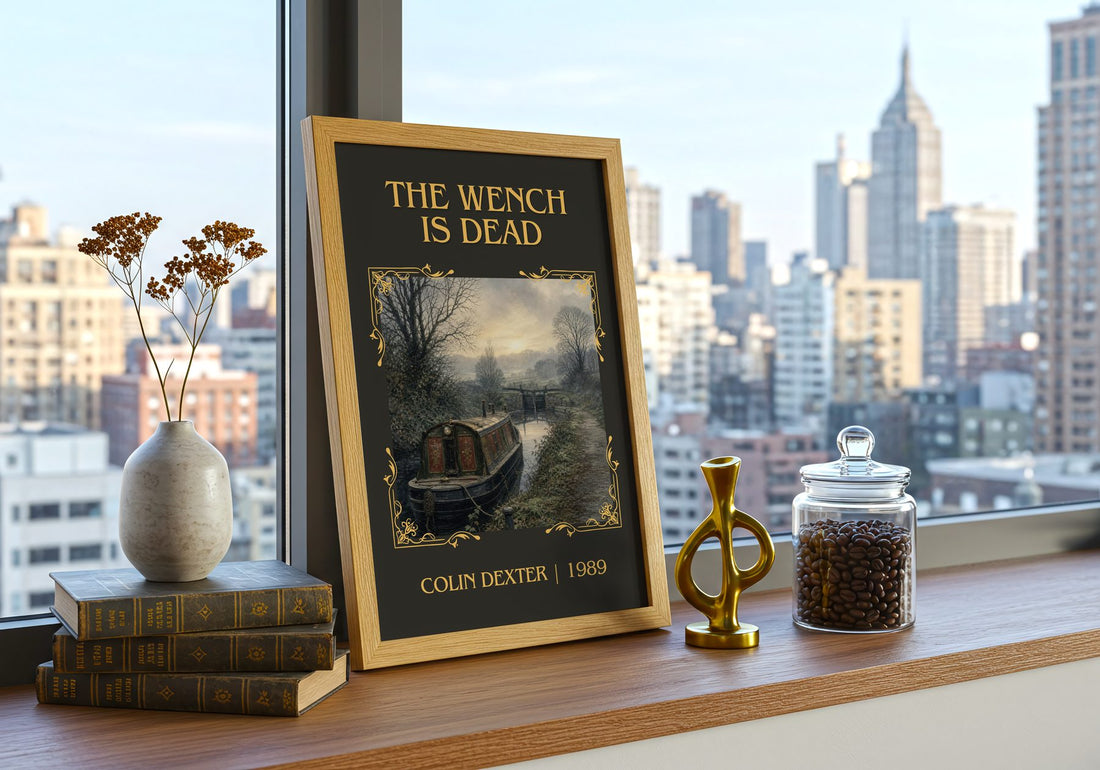 The Wench Is Dead Classic Book Art Print by Colin Dexter – framed print on a city-view windowsill