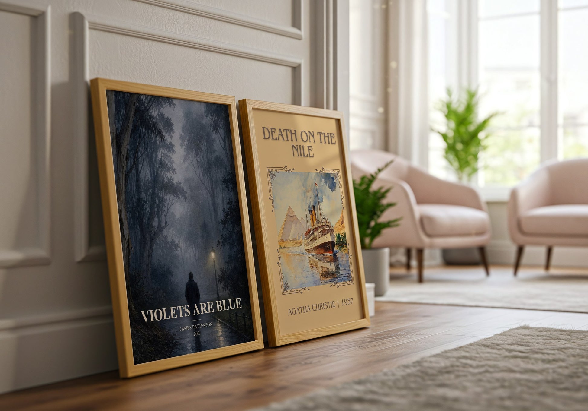 Violets Are Blue watercolour print framed by window – literary home decor