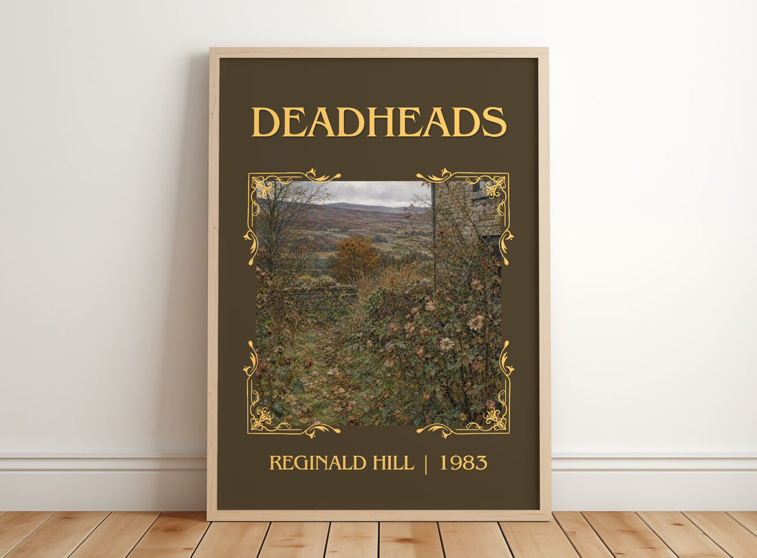 Deadheads Classic Book Art Print by Reginald Hill – framed print leaning on a wooden floor