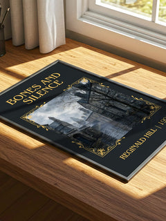 Bones and Silence Classic Book Art Print by Reginald Hill – print on a sunlit desk