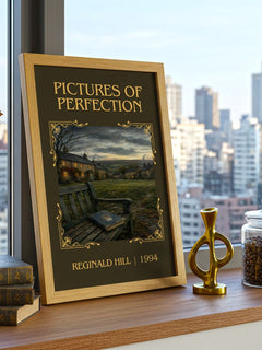 Pictures of Perfection Classic Book Art Print by Reginald Hill – framed print on a city-view windowsill