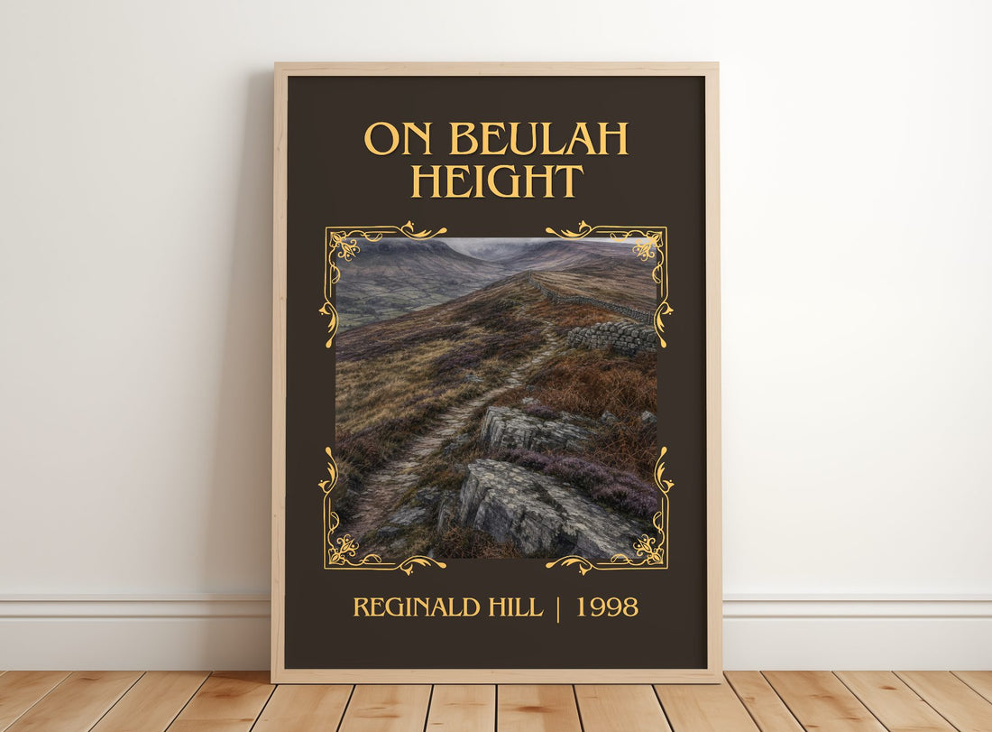On Beulah Height Classic Book Art Print by Reginald Hill – framed print leaning on a wooden floor
