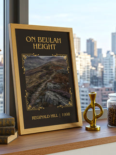 On Beulah Height Classic Book Art Print by Reginald Hill – framed print on a city-view windowsill