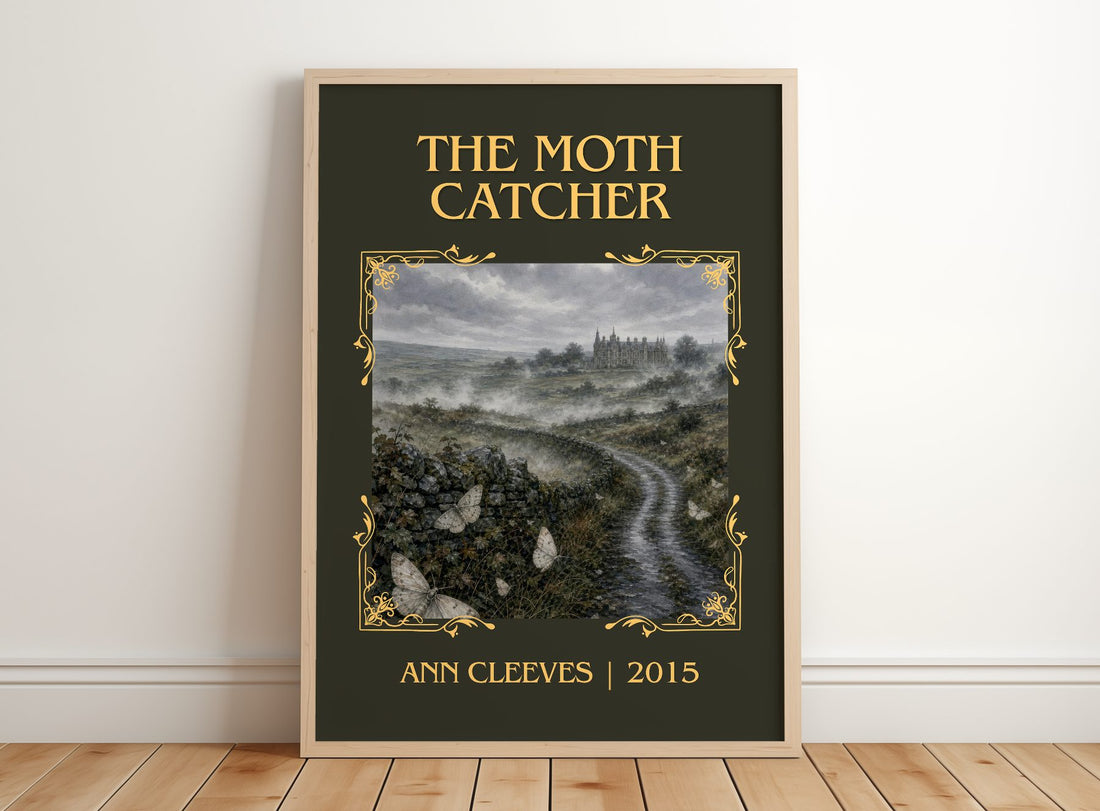 The Moth Catcher Classic Book Art Print by Ann Cleeves – framed print leaning on a wooden floor
