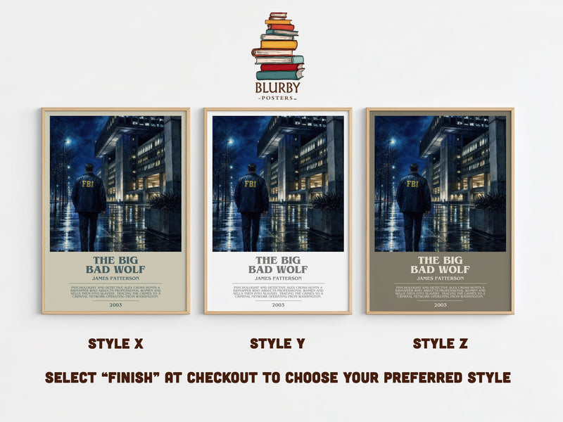 The Big Bad Wolf bookish print in frame leaning in hallway – thriller wall art