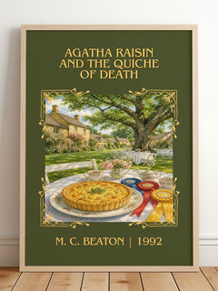 Agatha Raisin and the Quiche of Death Classic Book Art Print by M. C. Beaton – framed print leaning on a wooden floor