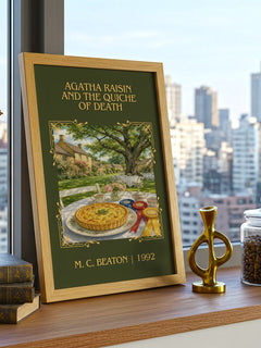 Agatha Raisin and the Quiche of Death Classic Book Art Print by M. C. Beaton – framed print on a city-view windowsill