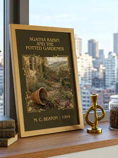 Agatha Raisin and the Potted Gardener Classic Book Art Print by M. C. Beaton – framed print on a city-view windowsill
