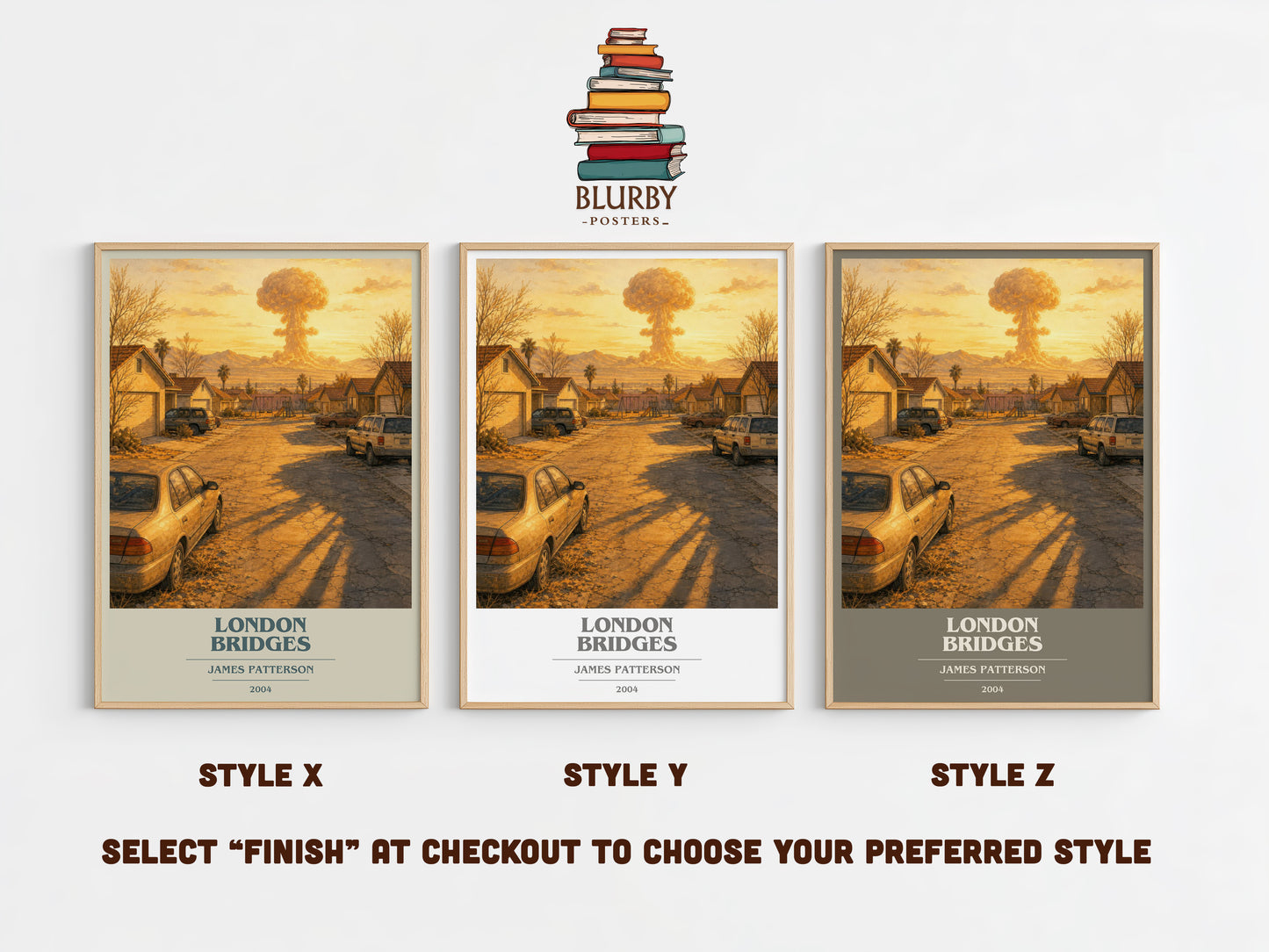 London Bridges book cover print in frame leaning in hallway – thriller wall art