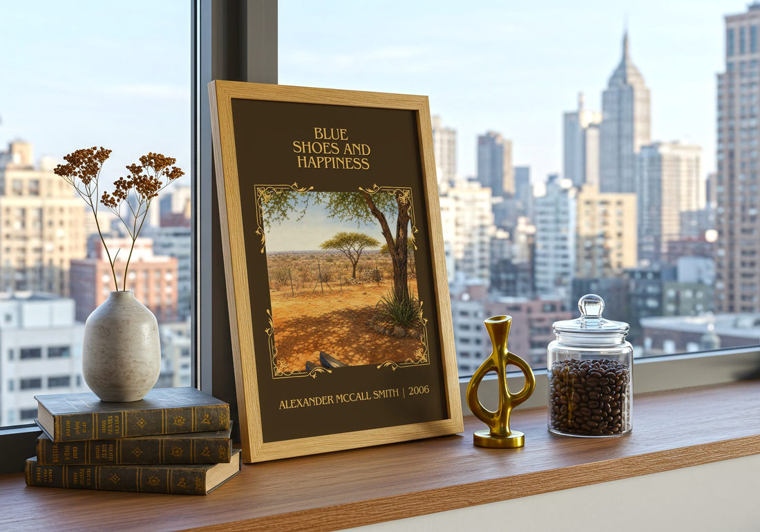 Blue Shoes and Happiness Classic Book Art Print by A. Smith – framed print on a city-view windowsill