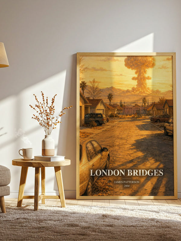London Bridges watercolour print in frame leaning in hallway – thriller wall art