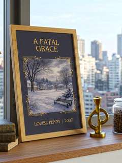 A Fatal Grace Classic Book Art Print by Louise Penny – framed print on a city-view windowsill