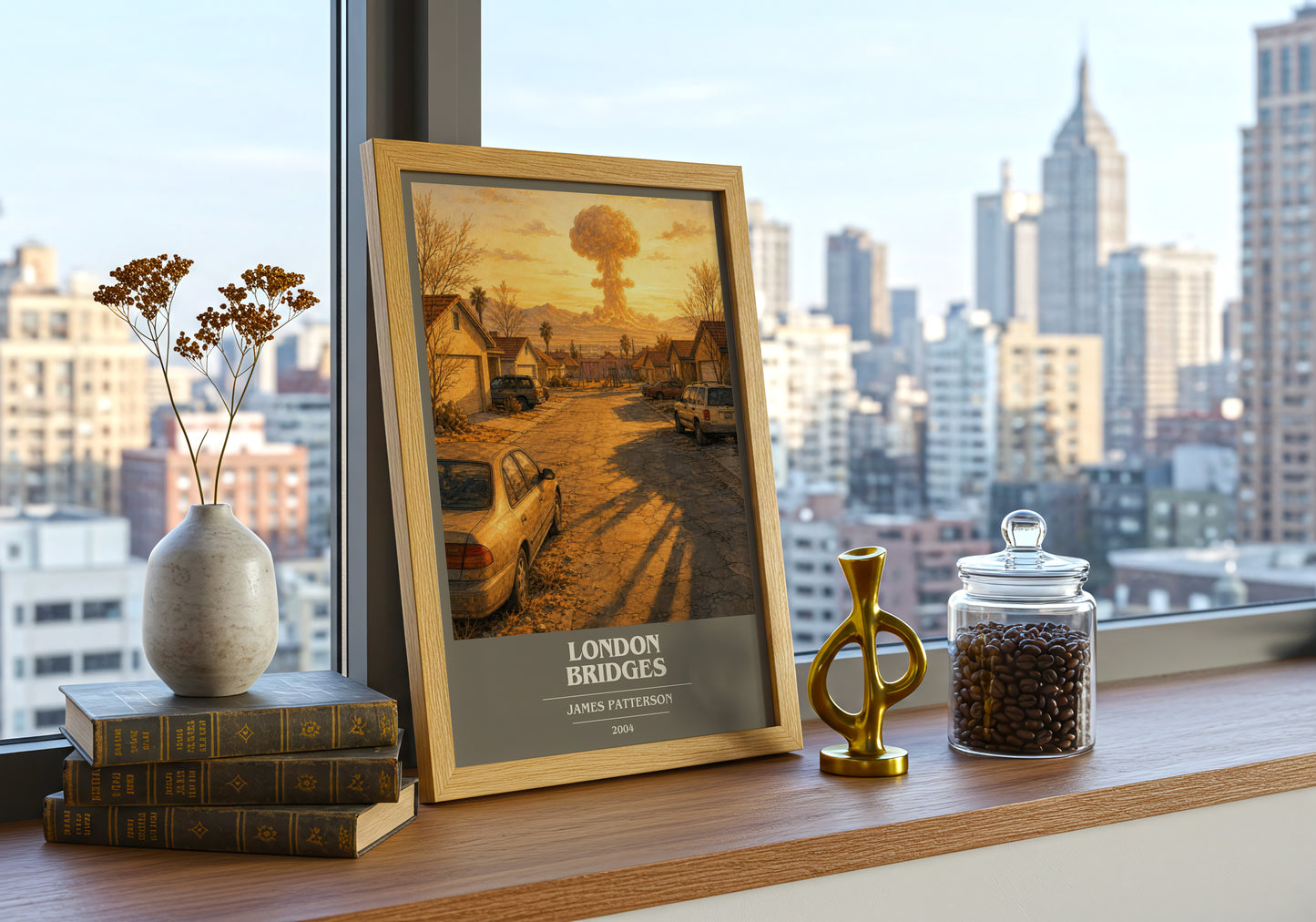 London Bridges book cover print framed by window – literary home decor