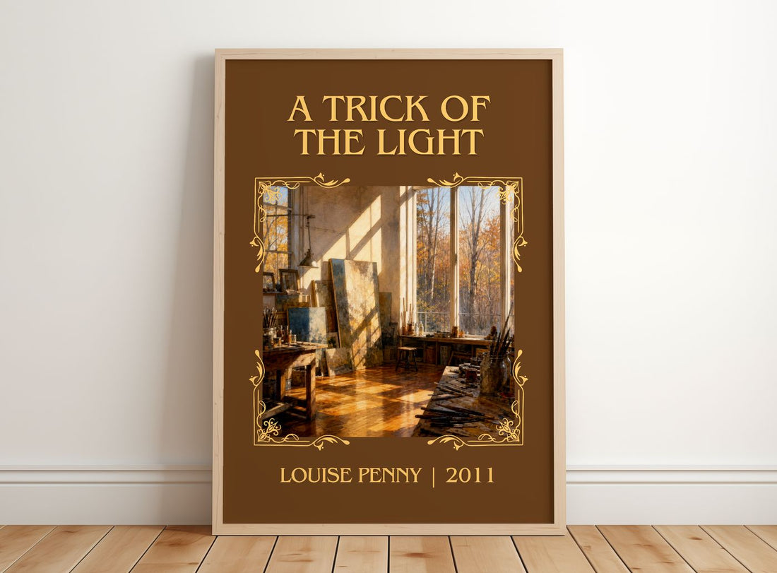 A Trick of the Light Classic Book Art Print by Louise Penny – framed print leaning on a wooden floor