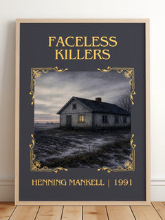 Faceless Killers Classic Book Art Print by Henning Mankell – framed print leaning on a wooden floor