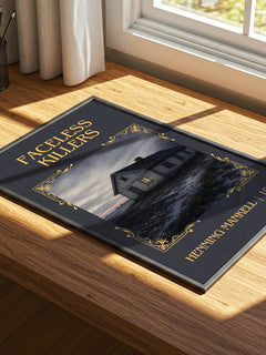 Faceless Killers Classic Book Art Print by Henning Mankell – print on a sunlit desk