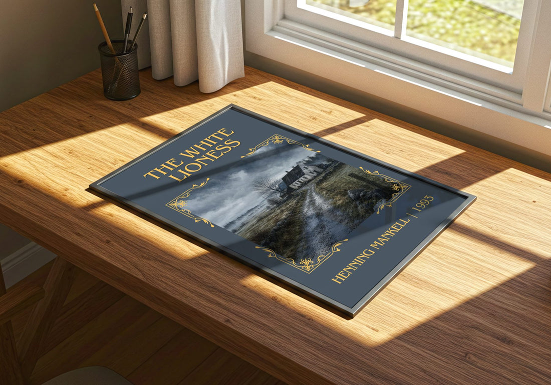 The White Lioness Classic Book Art Print by Henning Mankell – print on a sunlit desk