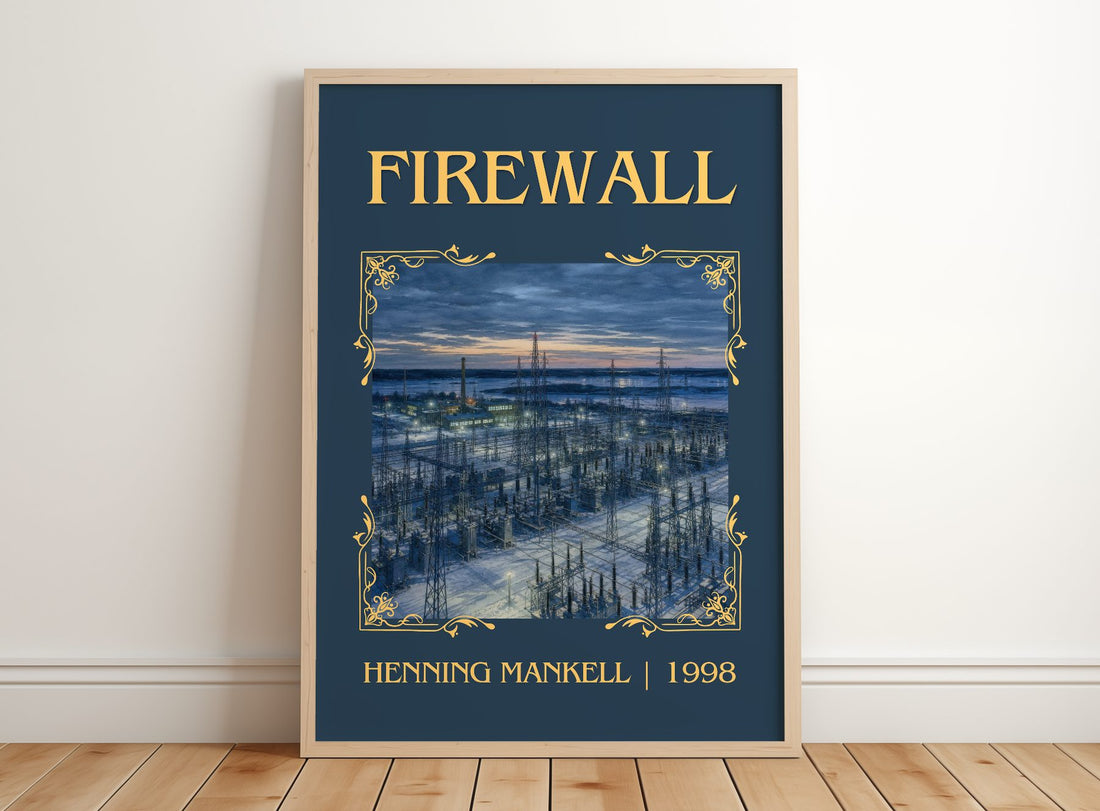 Firewall Classic Book Art Print by Henning Mankell – framed print leaning on a wooden floor