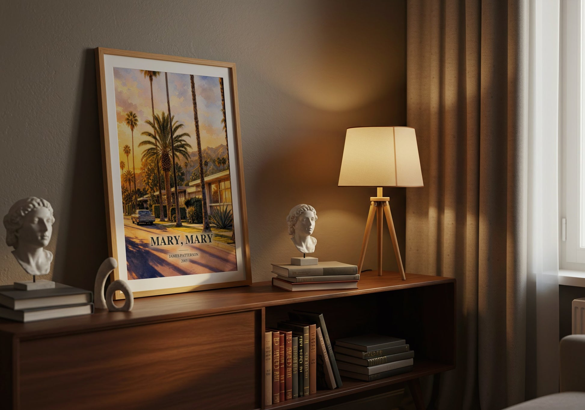 Mary, Mary watercolour print on bookshelf – James Patterson fan gift