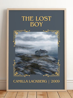 The Lost Boy Classic Book Art Print by Camilla Läckberg – framed print leaning on a wooden floor