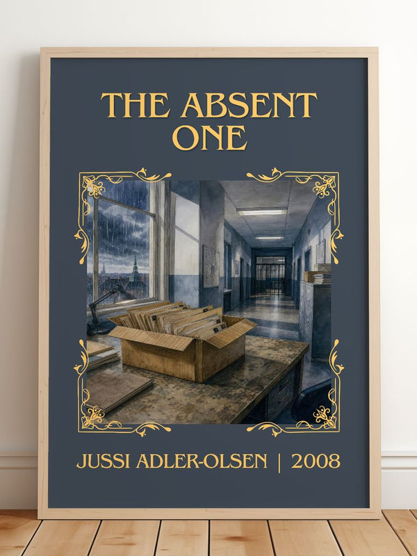 The Absent One Classic Book Art Print by Jussi Adler-Olsen – framed print leaning on a wooden floor