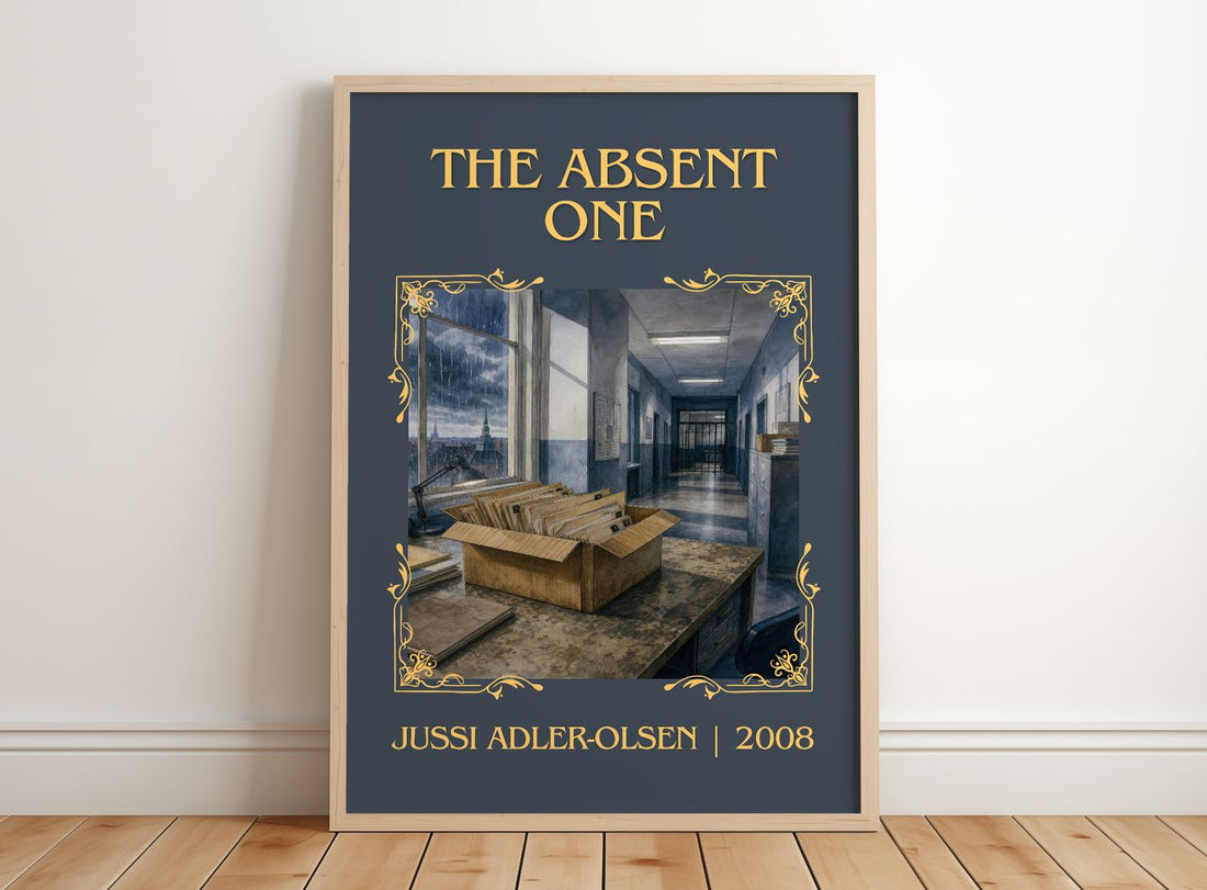 The Absent One Classic Book Art Print by Jussi Adler-Olsen – framed print leaning on a wooden floor