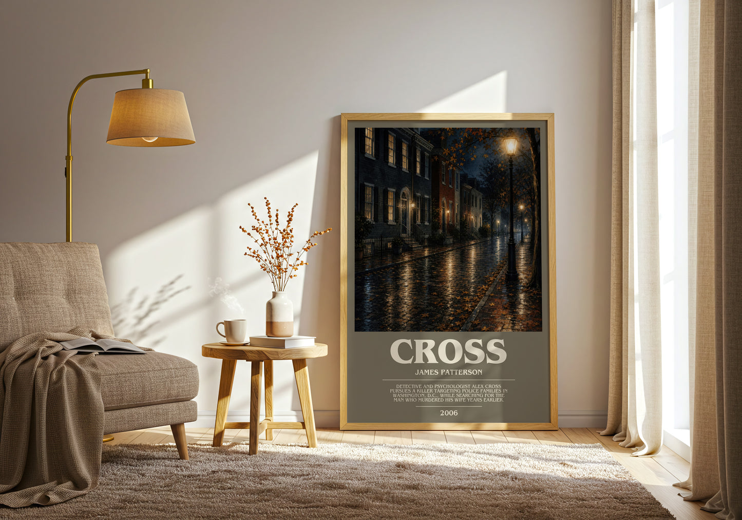 Cross bookish print on bookshelf – James Patterson fan gift