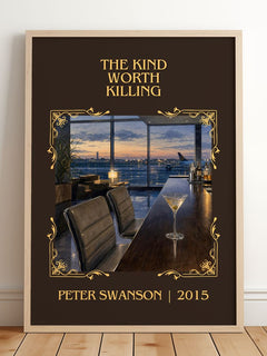 The Kind Worth Killing Classic Book Art Print by Peter Swanson – framed print leaning on a wooden floor