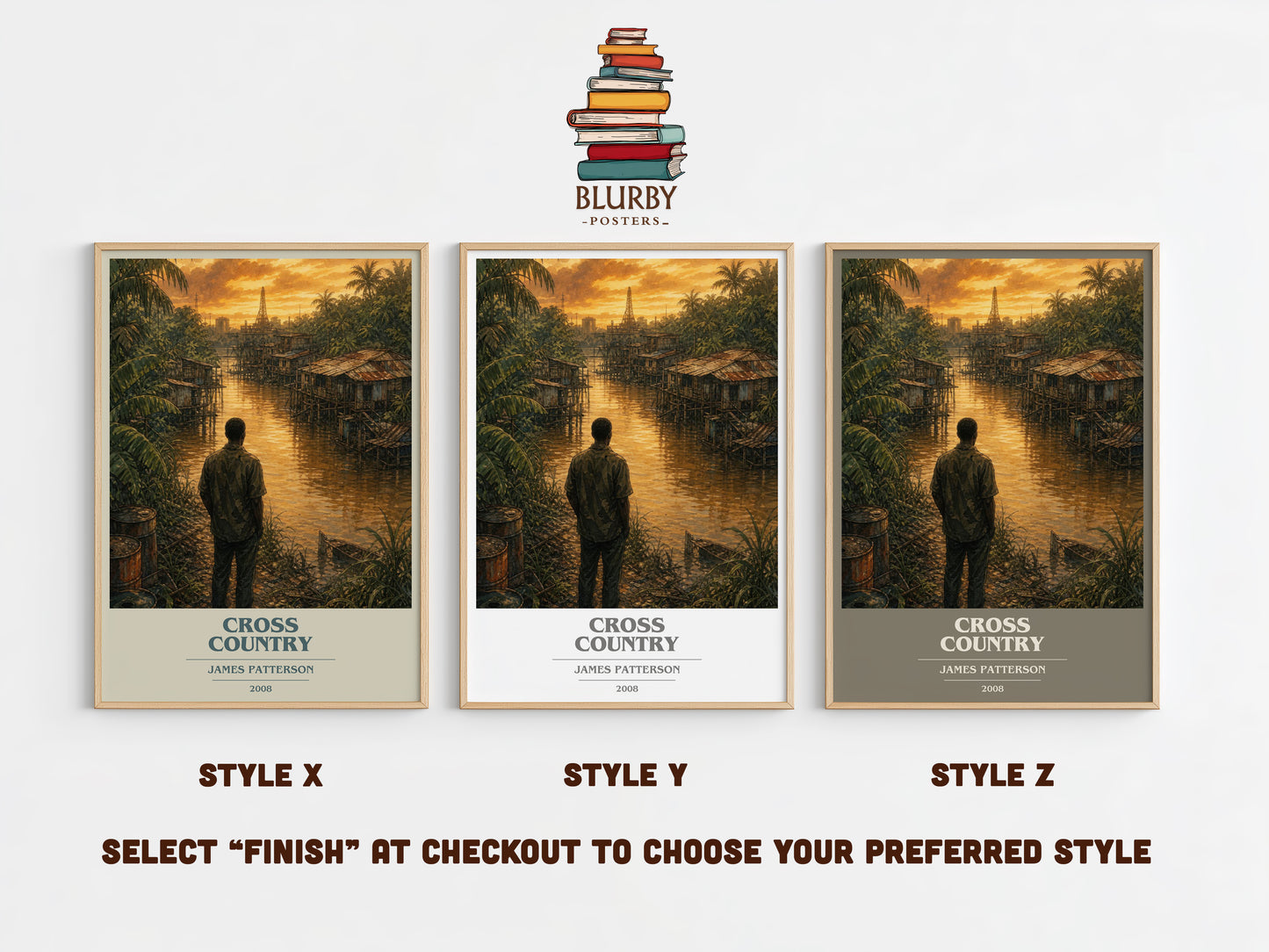 Cross Country book cover print in frame leaning in hallway – thriller wall art