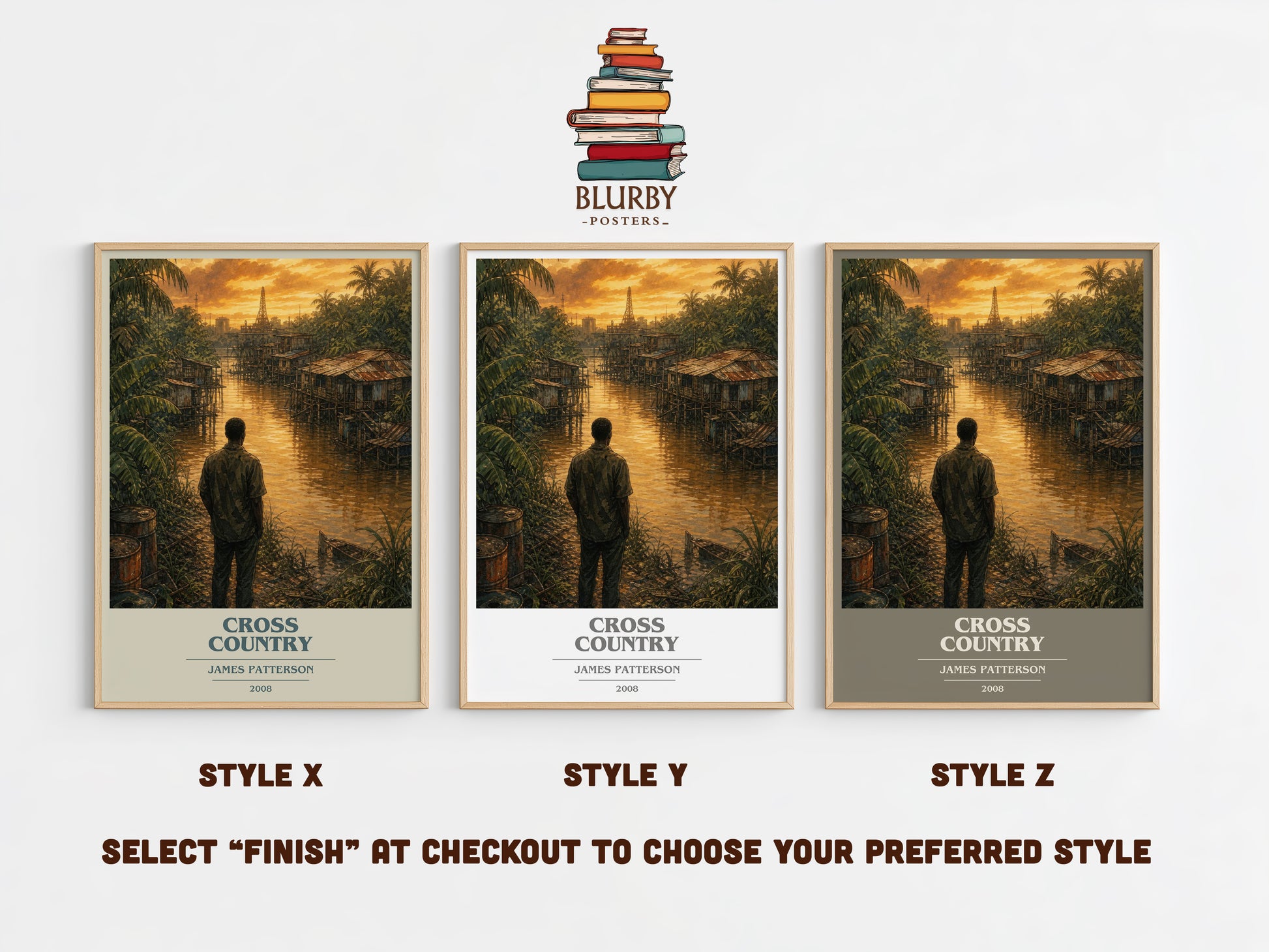 Cross Country book cover print in frame leaning in hallway – thriller wall art
